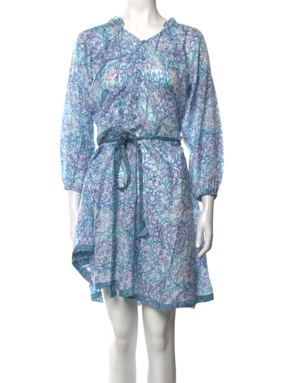 Hannah Artwear Silk Gaia Dress Blue Braided Tie Waist Fairycore Floaty XS